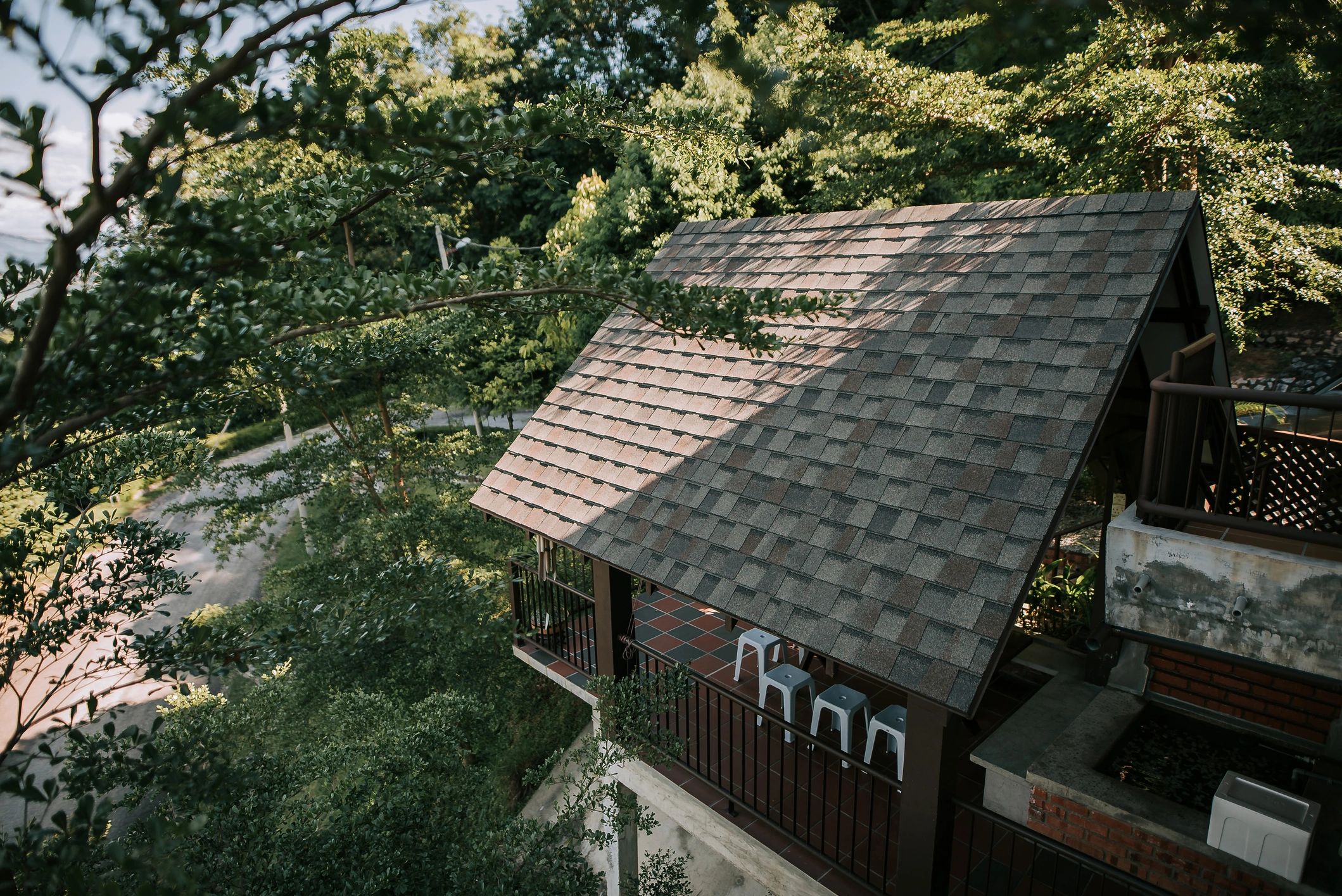 Residential roofline and upper exterior relevant to wildlife entry concerns